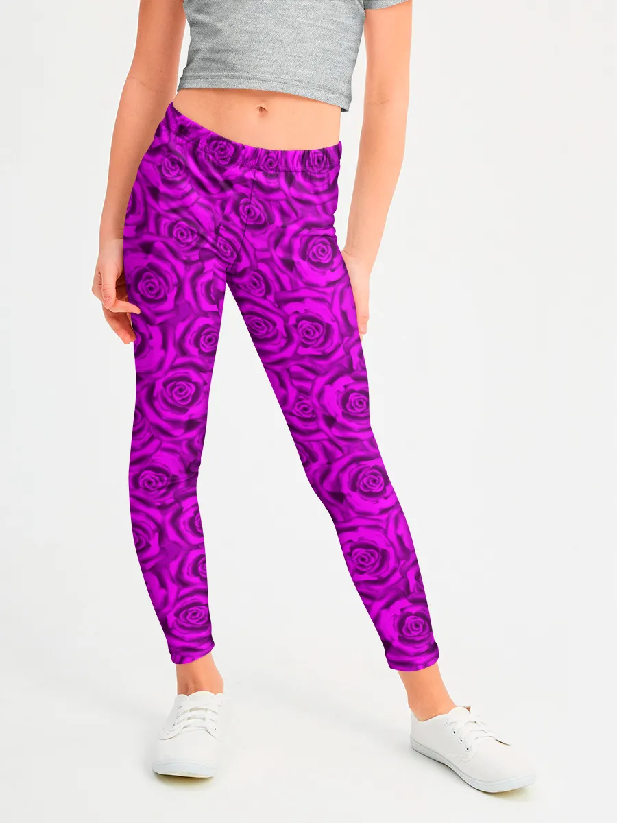 Леггинсы для девочки / Яркий цветочный неоновый узор