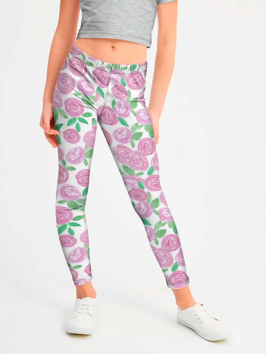 Леггинсы для девочки / Розовые акварельные розы