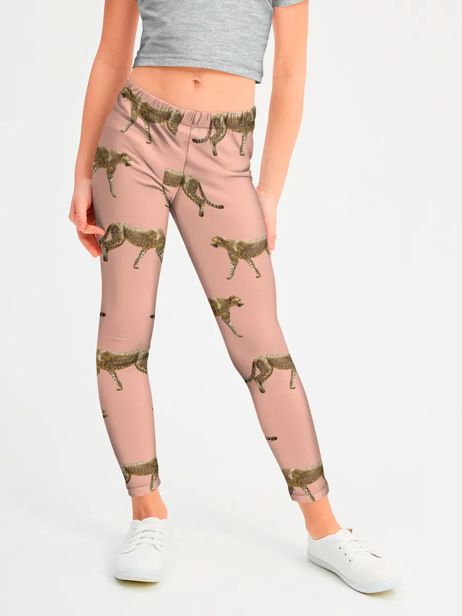 Леггинсы для девочки / Гепарды на розовом
