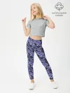 Леггинсы для девочки / Сине-фиолетовый цветочный узор