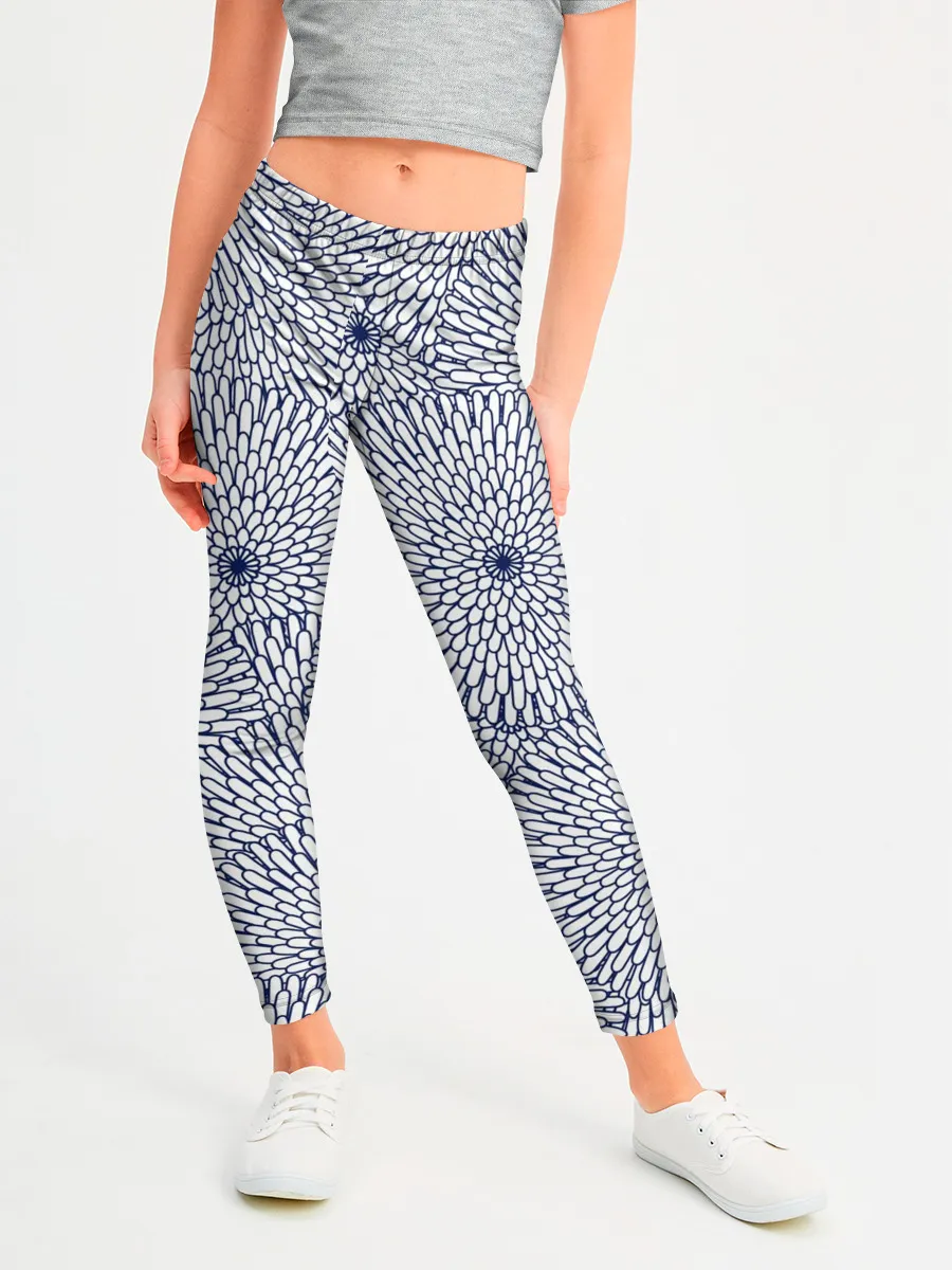 Леггинсы для девочки / БЕЛЫЕ ХРИЗАНТЕМЫ | ПАТТЕРН