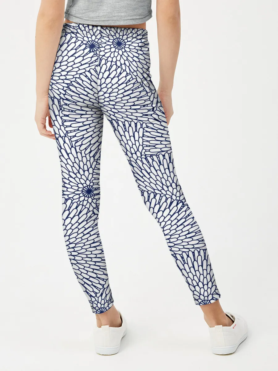 Леггинсы для девочки / БЕЛЫЕ ХРИЗАНТЕМЫ | ПАТТЕРН