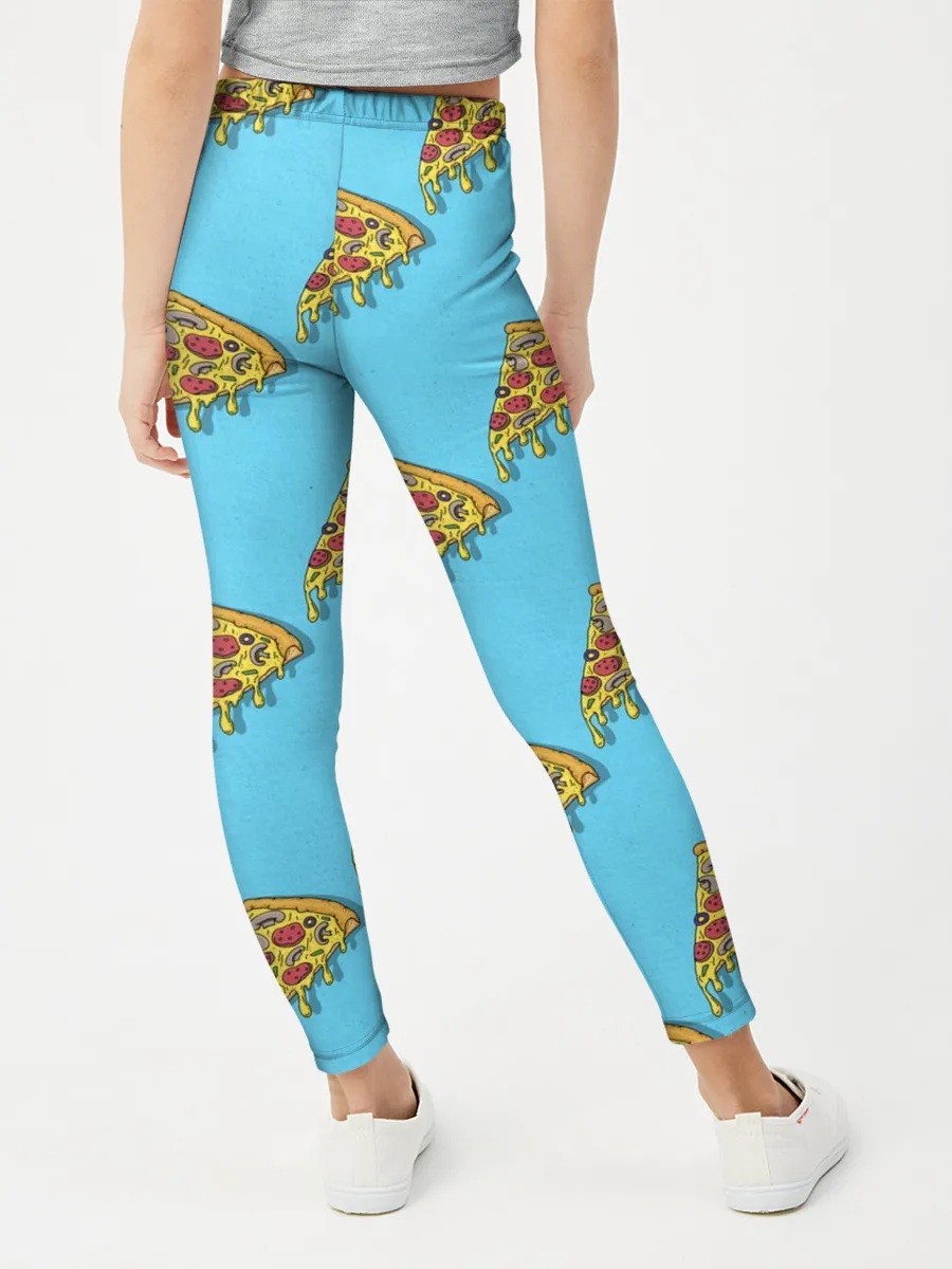 Леггинсы для девочки / Пицца паттерн на голубом