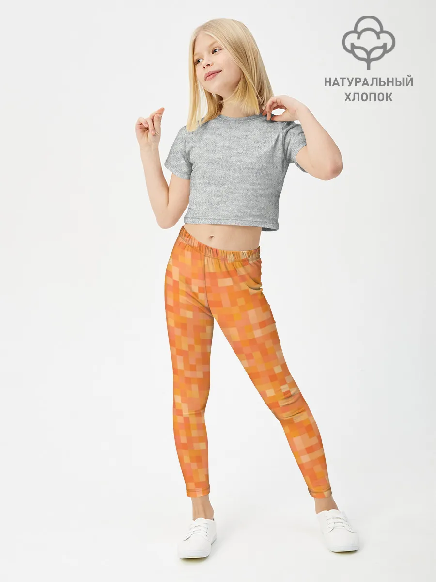 Леггинсы для девочки / Оранжевая пиксель абстракция