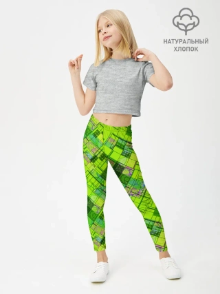 Леггинсы для девочки / Ярко-зеленый абстрактный узор