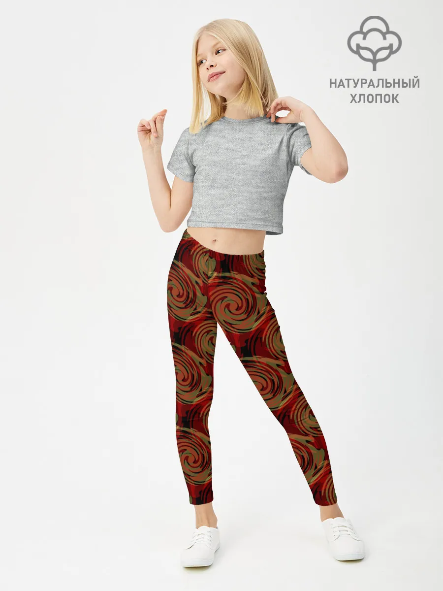 Леггинсы для девочки / Красно-оливковый ретро