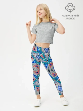 Леггинсы для девочки / Серо-синий абстрактный узор