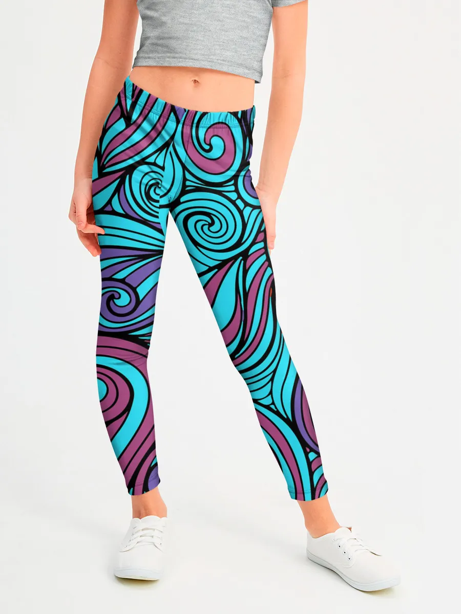 Леггинсы для девочки / Синие листья