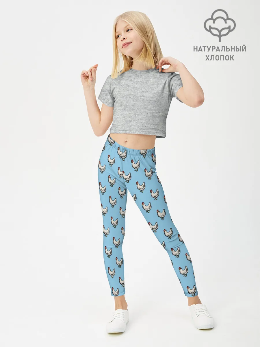 Леггинсы для девочки / Белая курочка паттерн