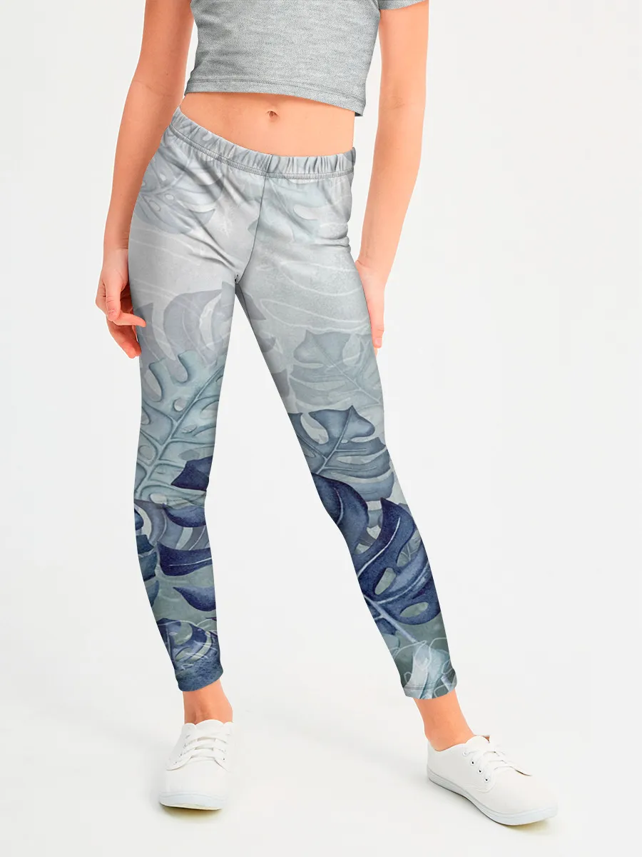 Леггинсы для девочки / Синие листья