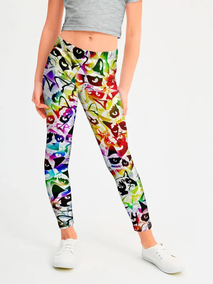 Леггинсы для девочки / Веселый узор из грустных котов
