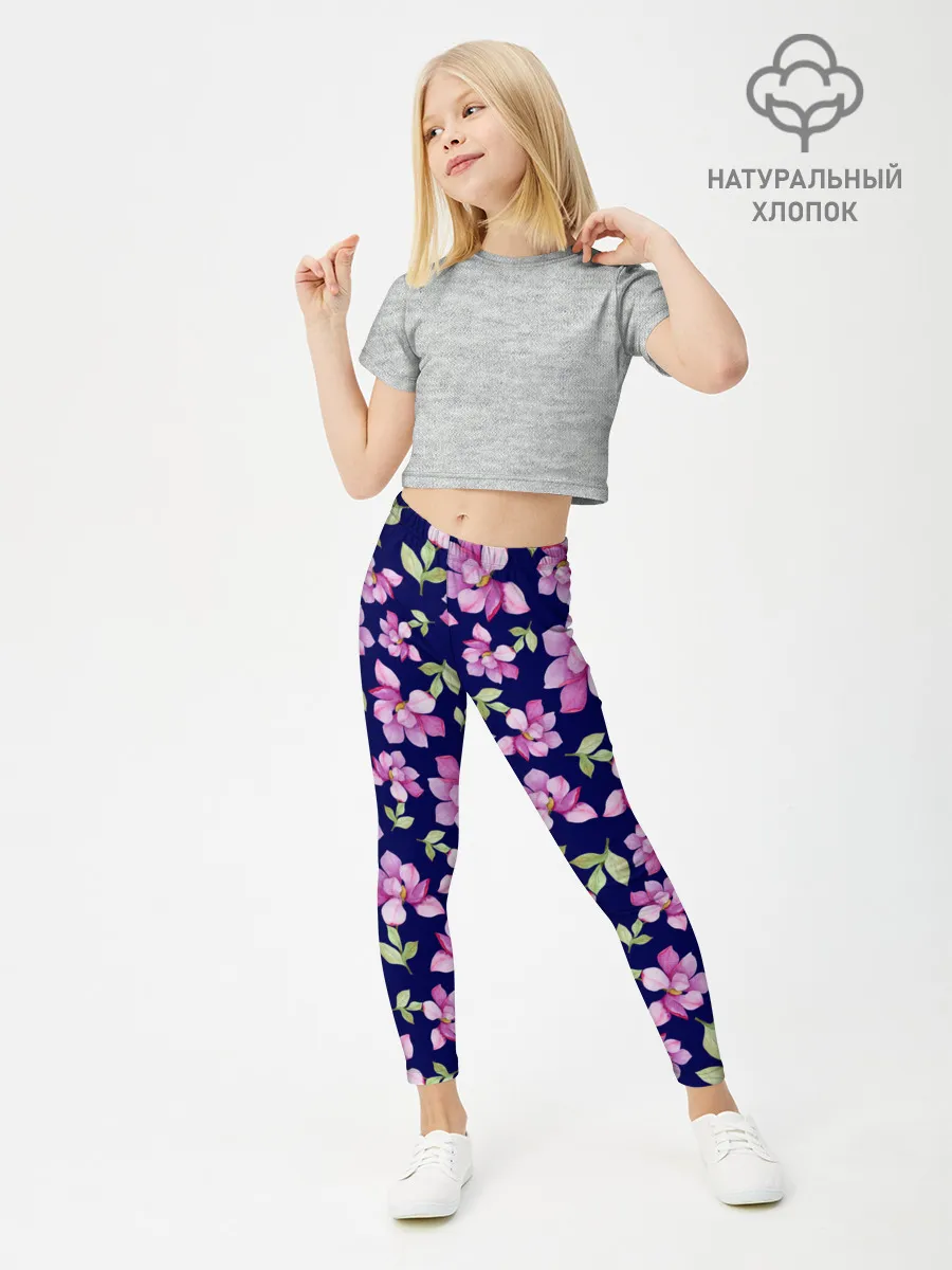 Леггинсы для девочки / Акварельные цветы Магнолии