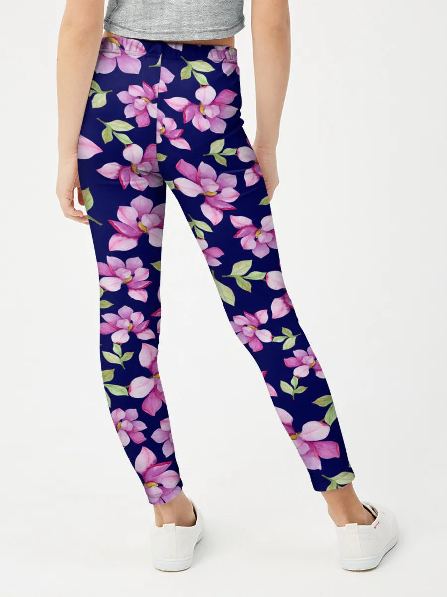 Леггинсы для девочки / Акварельные цветы Магнолии