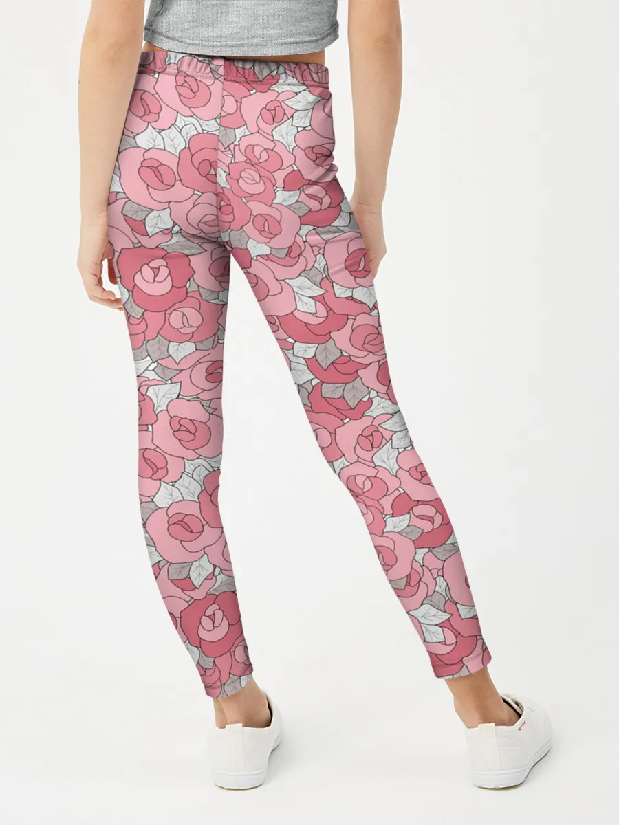 Леггинсы для девочки / Нежно коралловые розы
