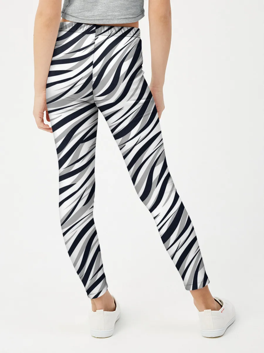Леггинсы для девочки / Черно-белый полосатый тигровый