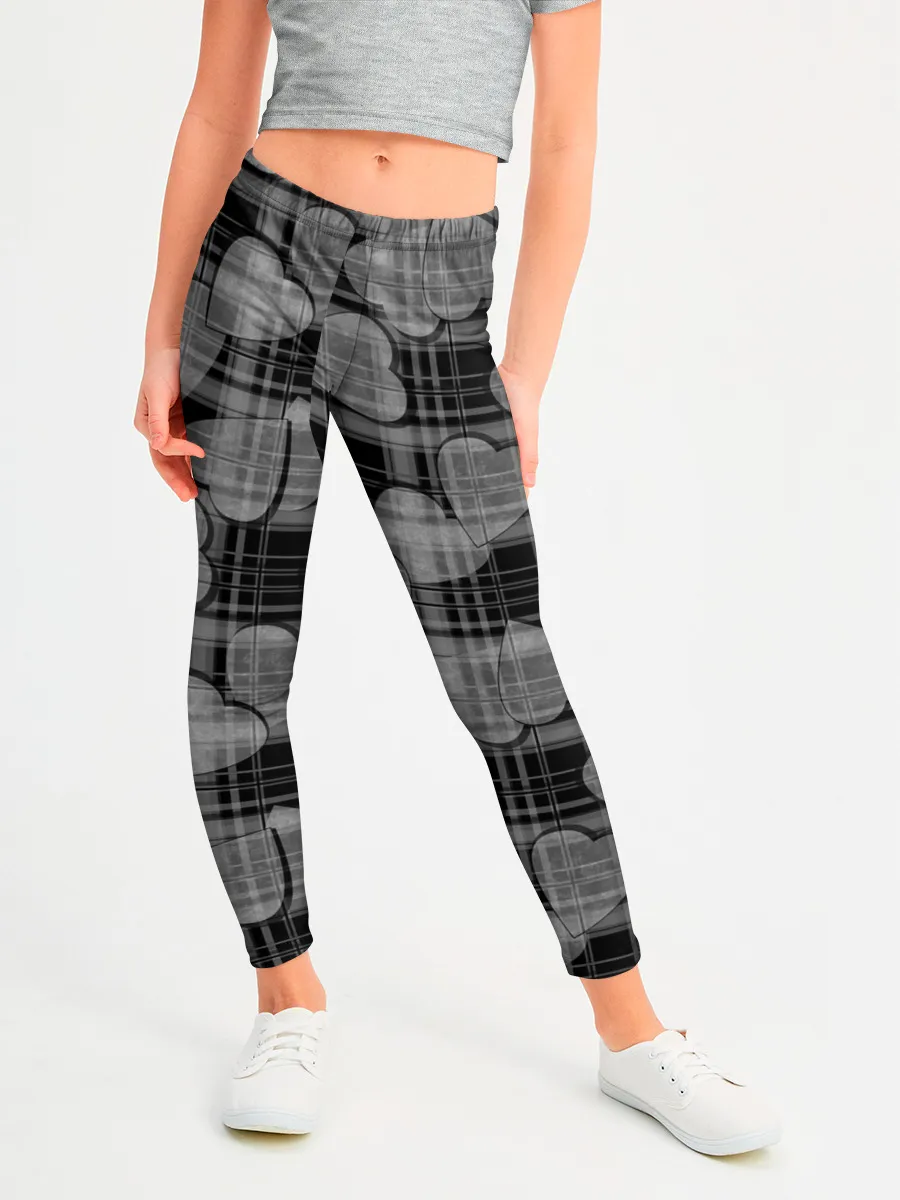 Леггинсы для девочки / Черно-серый клетчатый узор