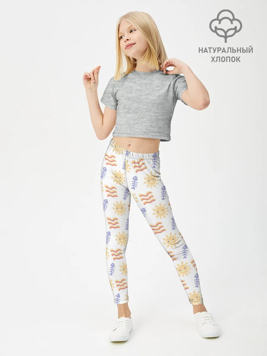 Леггинсы для девочки / летнее солнце и волны