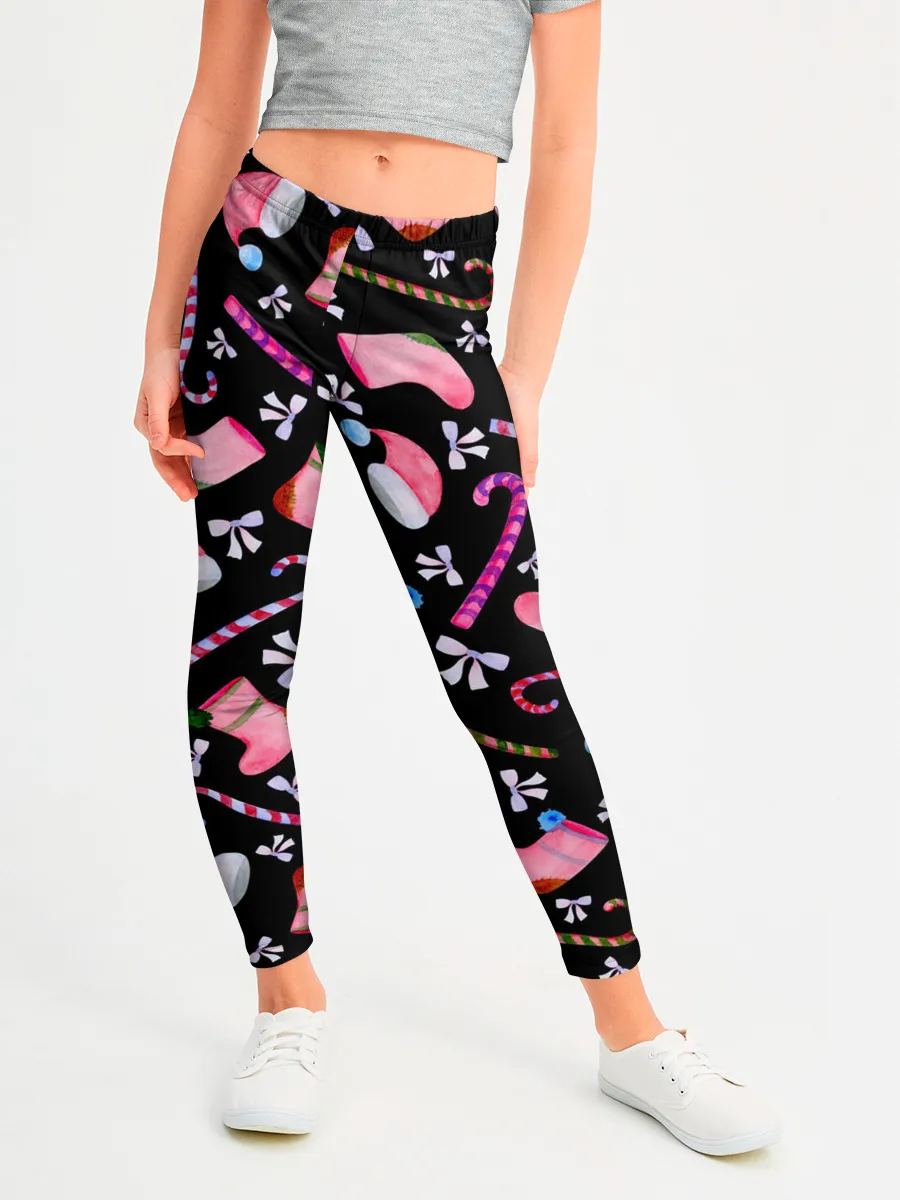 Леггинсы для девочки / Новогодняя ночь, акварельный узор