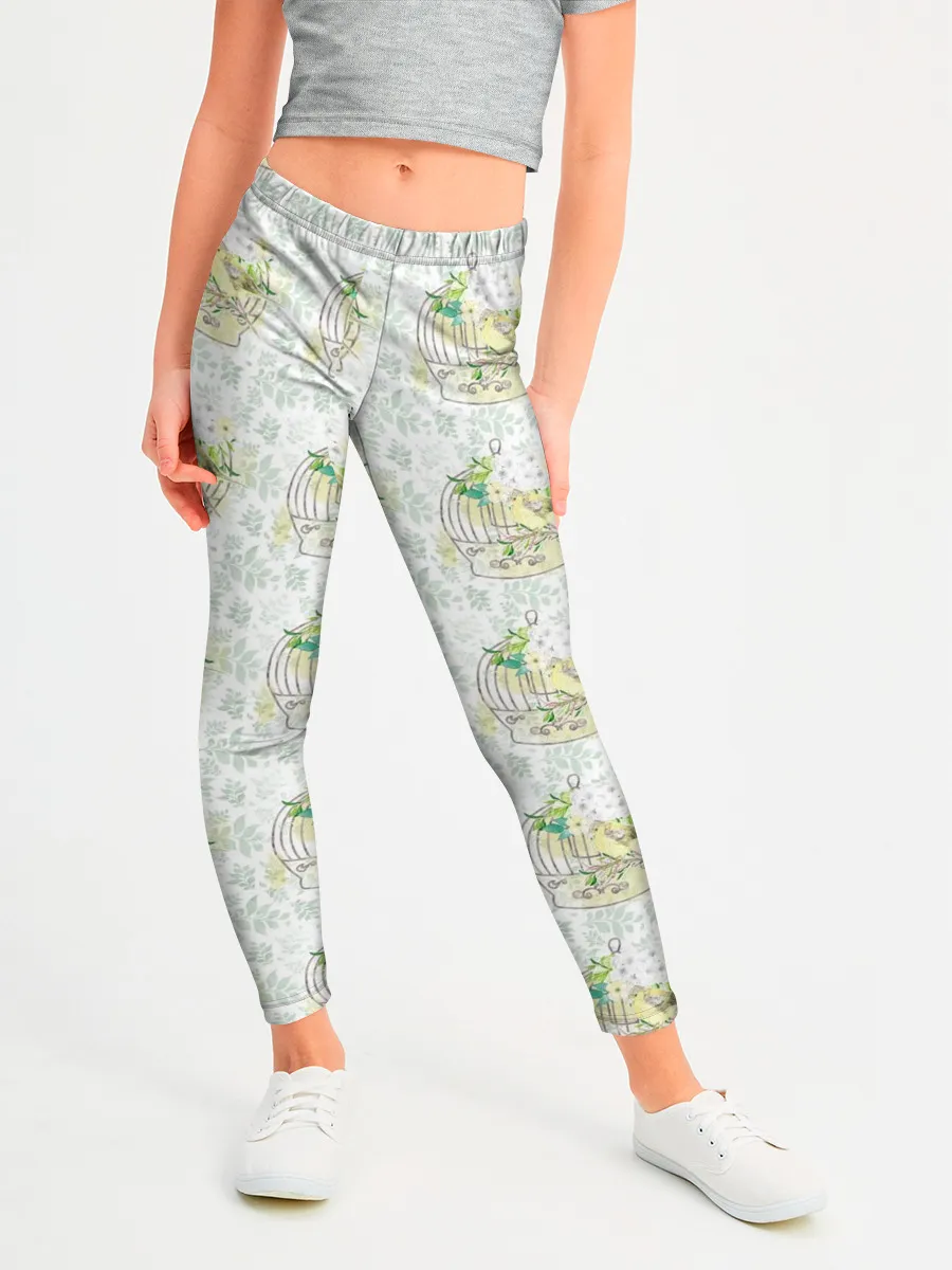 Леггинсы для девочки / Канарейки в клетках