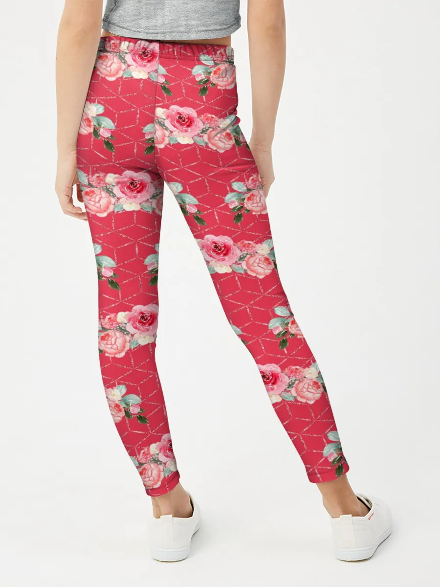 Леггинсы для девочки / Красные розы паттерн