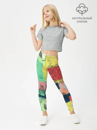 Леггинсы для девочки / Желто-зеленый тай-дай