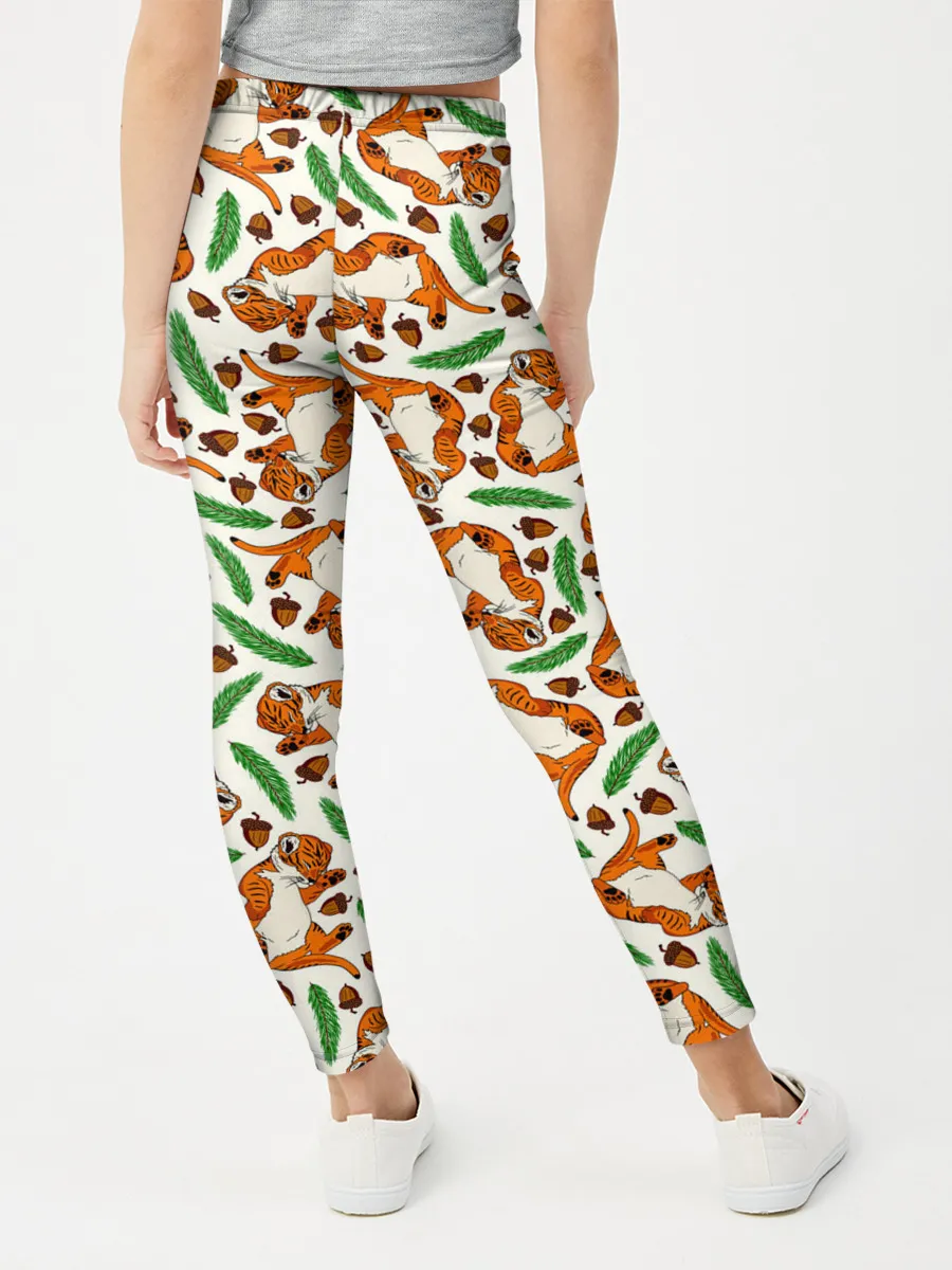 Леггинсы для девочки / Тигрята, еловые ветки и желуди