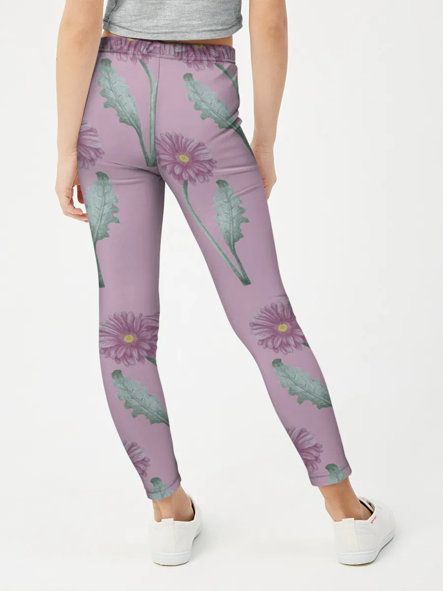 Леггинсы для девочки / Розовые герберы на розовом фоне