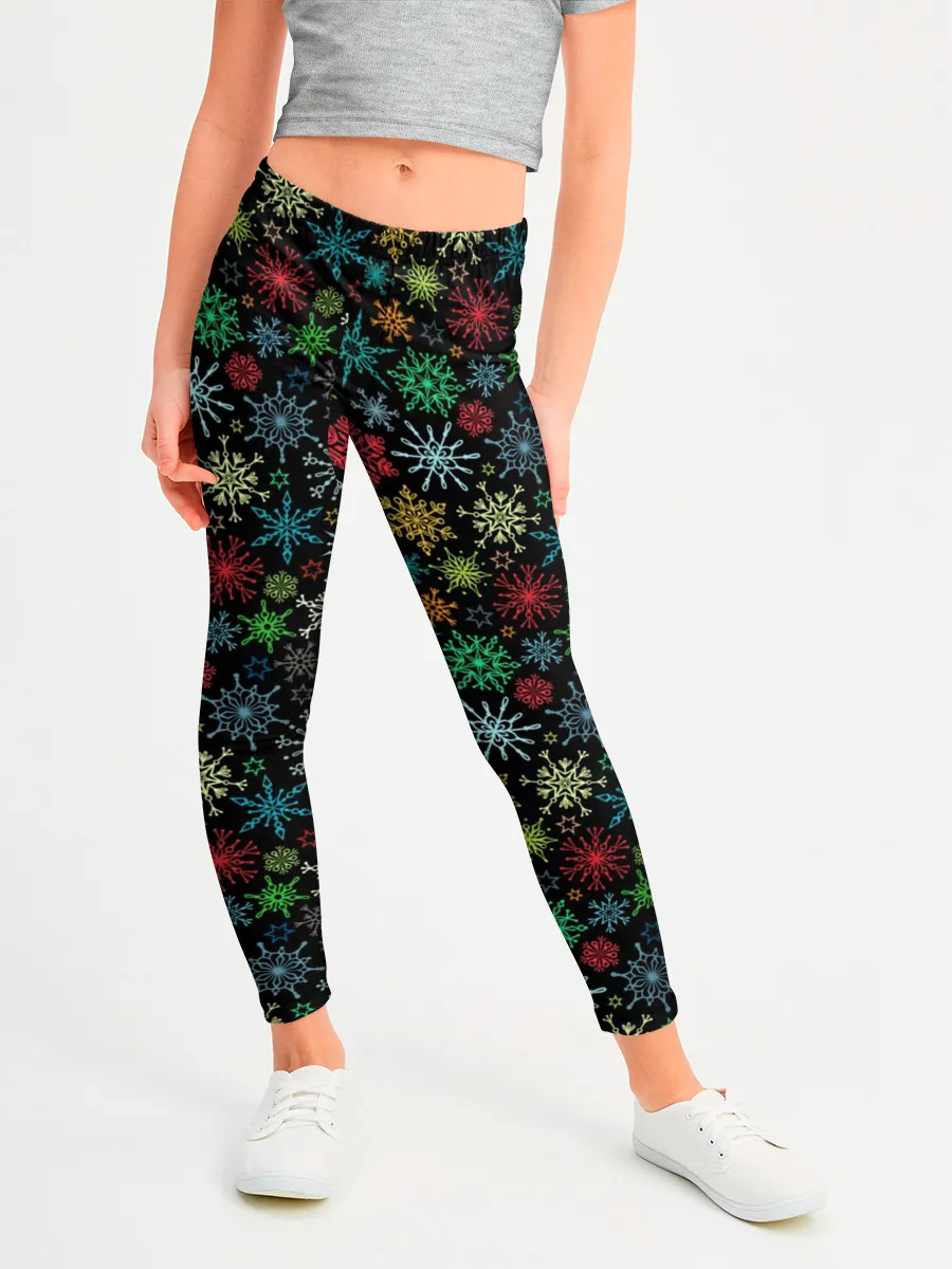 Леггинсы для девочки / Разноцветные Снежинки
