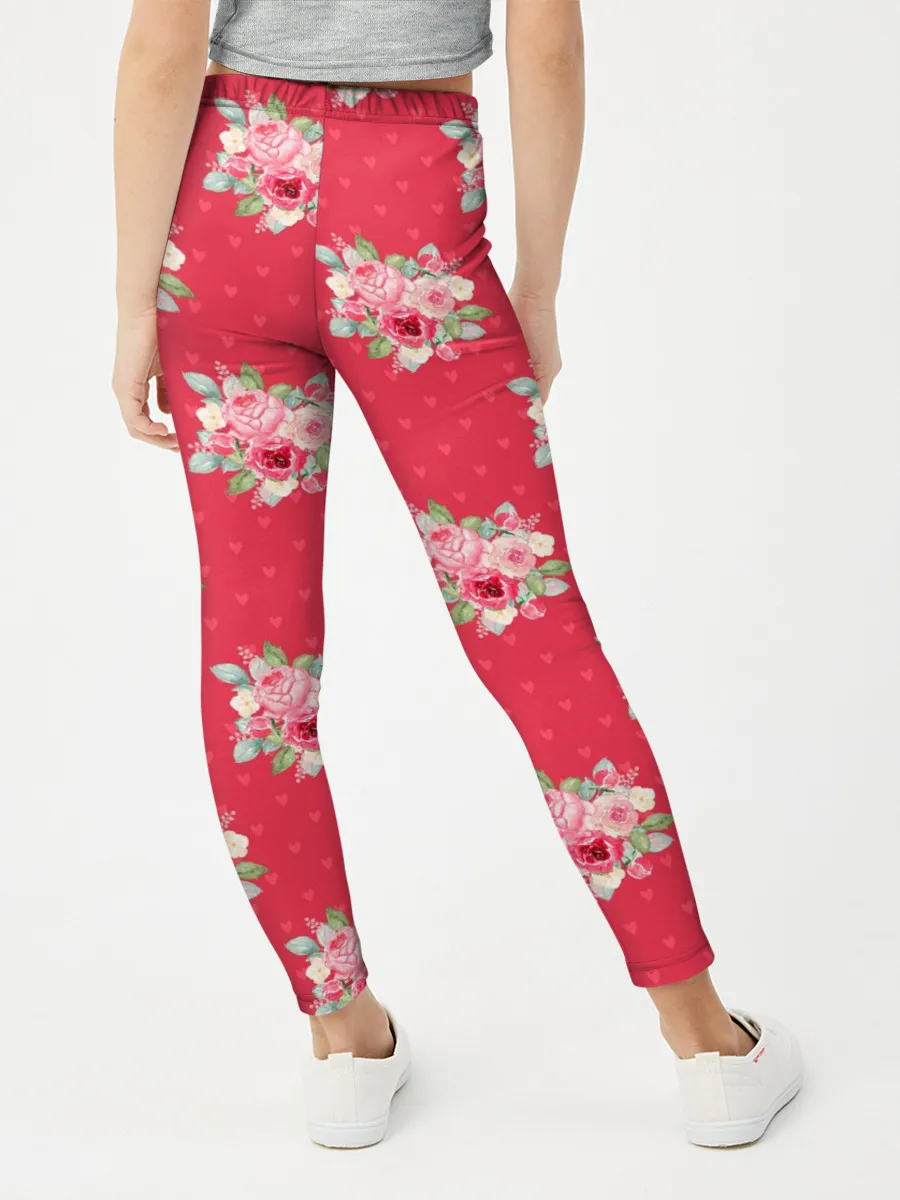 Леггинсы для девочки / Красные цветы розы