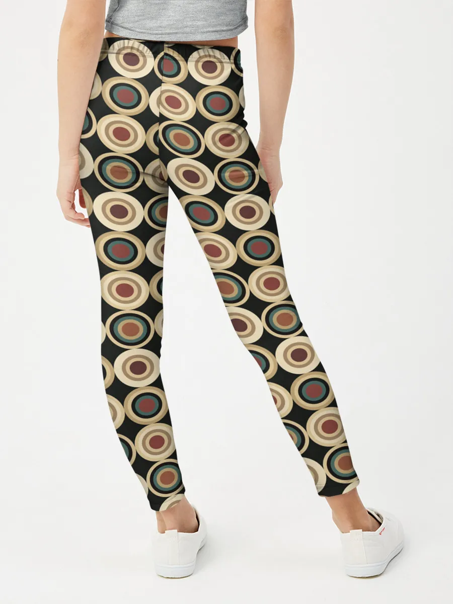 Леггинсы для девочки / Абстракция из бежевых и зеленых кругов