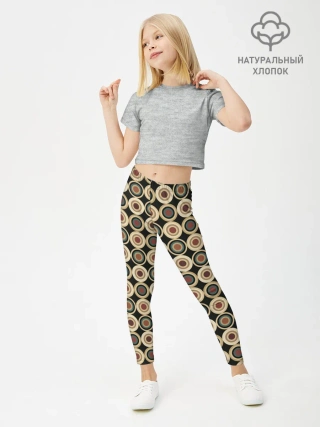 Леггинсы для девочки / Абстракция из бежевых и зеленых кругов