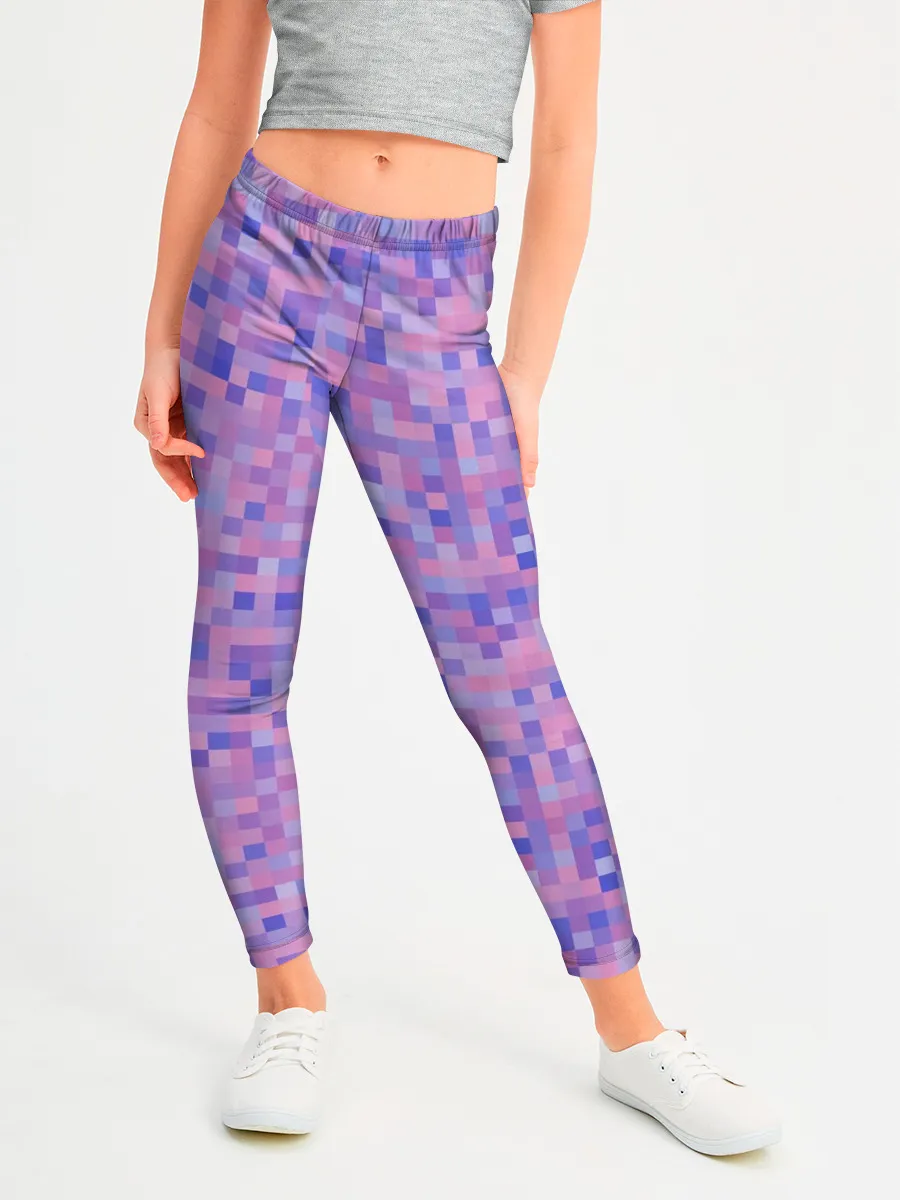 Леггинсы для девочки / Сиреневая пиксельная абстракция