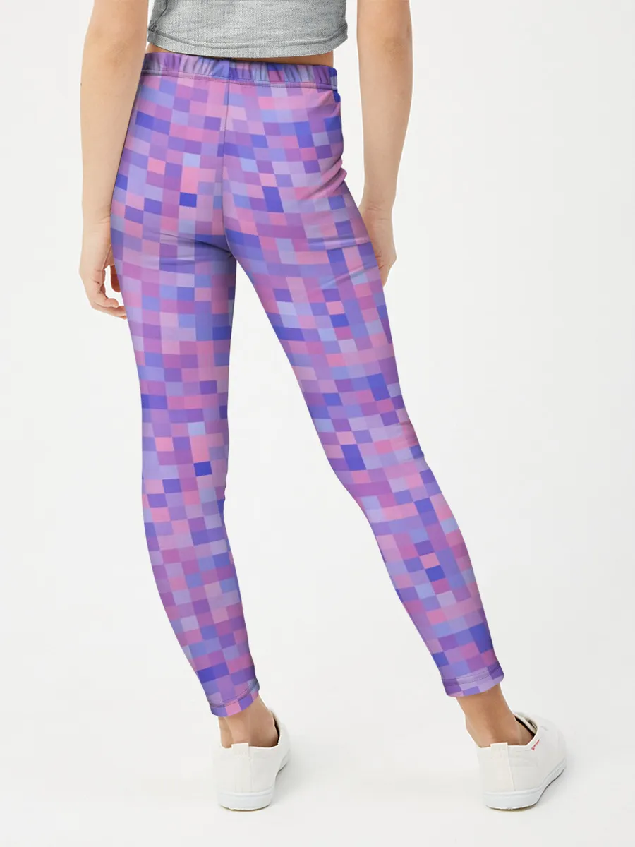 Леггинсы для девочки / Сиреневая пиксельная абстракция