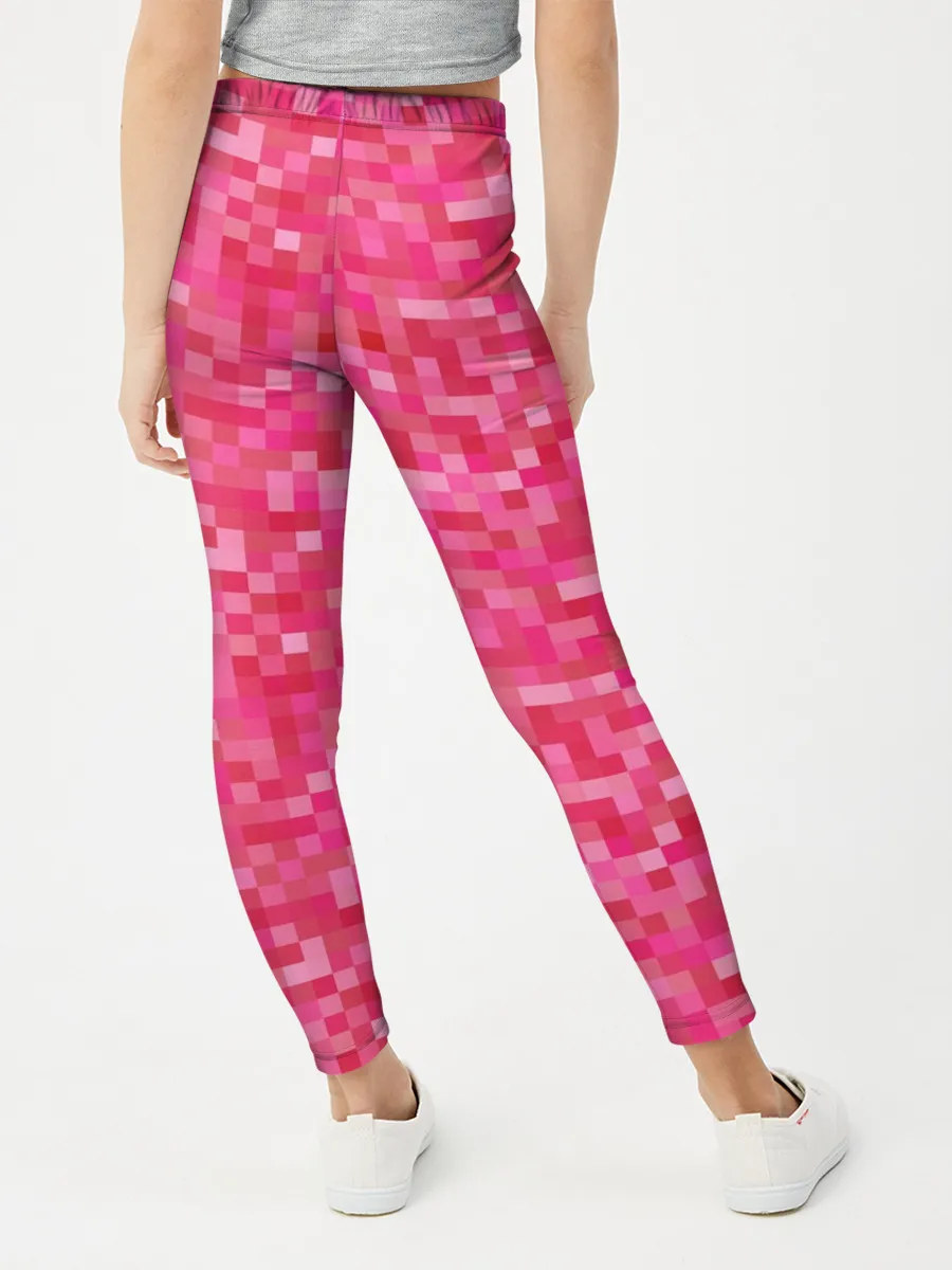 Леггинсы для девочки / Цикламеновая пиксельная абстракция