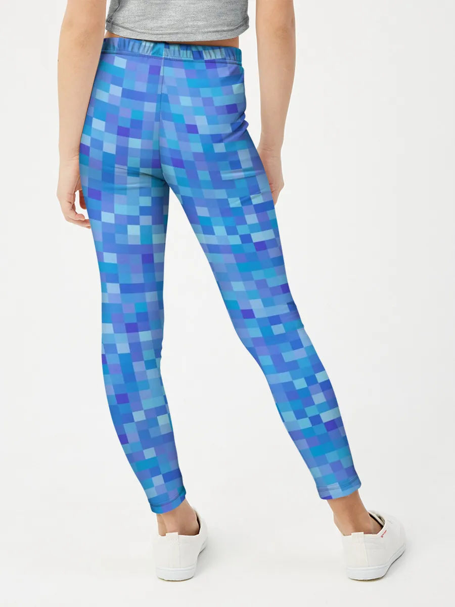 Леггинсы для девочки / Голубая пиксель абстракция