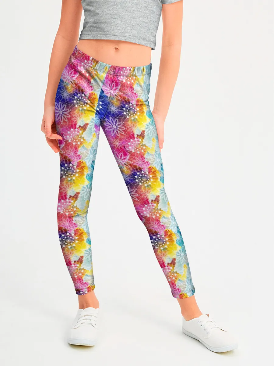 Леггинсы для девочки / Радужные Снежные Узоры