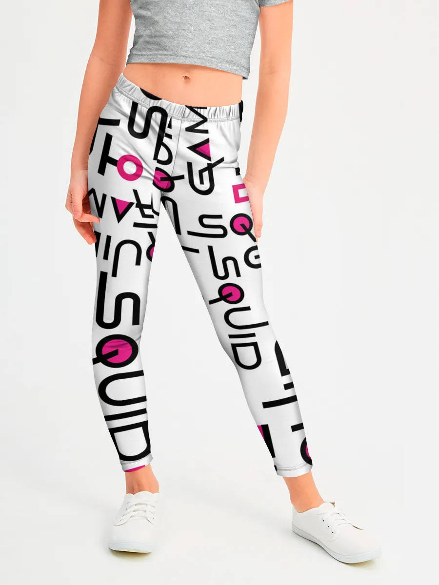 Леггинсы для девочки / ИГРА В КАЛЬМАРА УЗОР И ПАТТЕРН ЛОГО