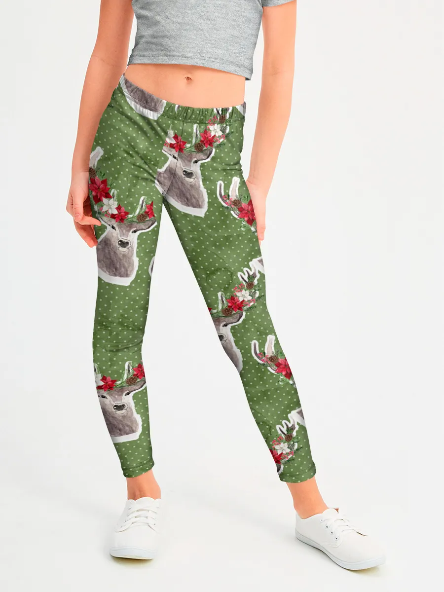 Леггинсы для девочки / Новогодние олени 2022