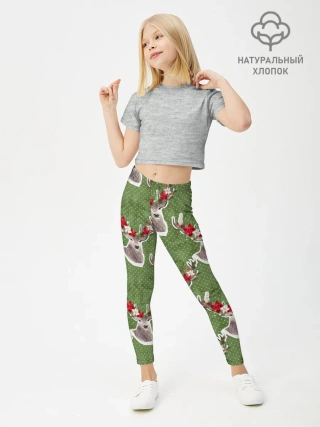 Леггинсы для девочки / Новогодние олени 2022