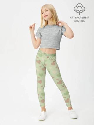 Леггинсы для девочки / Сердечки на светло зеленом фоне