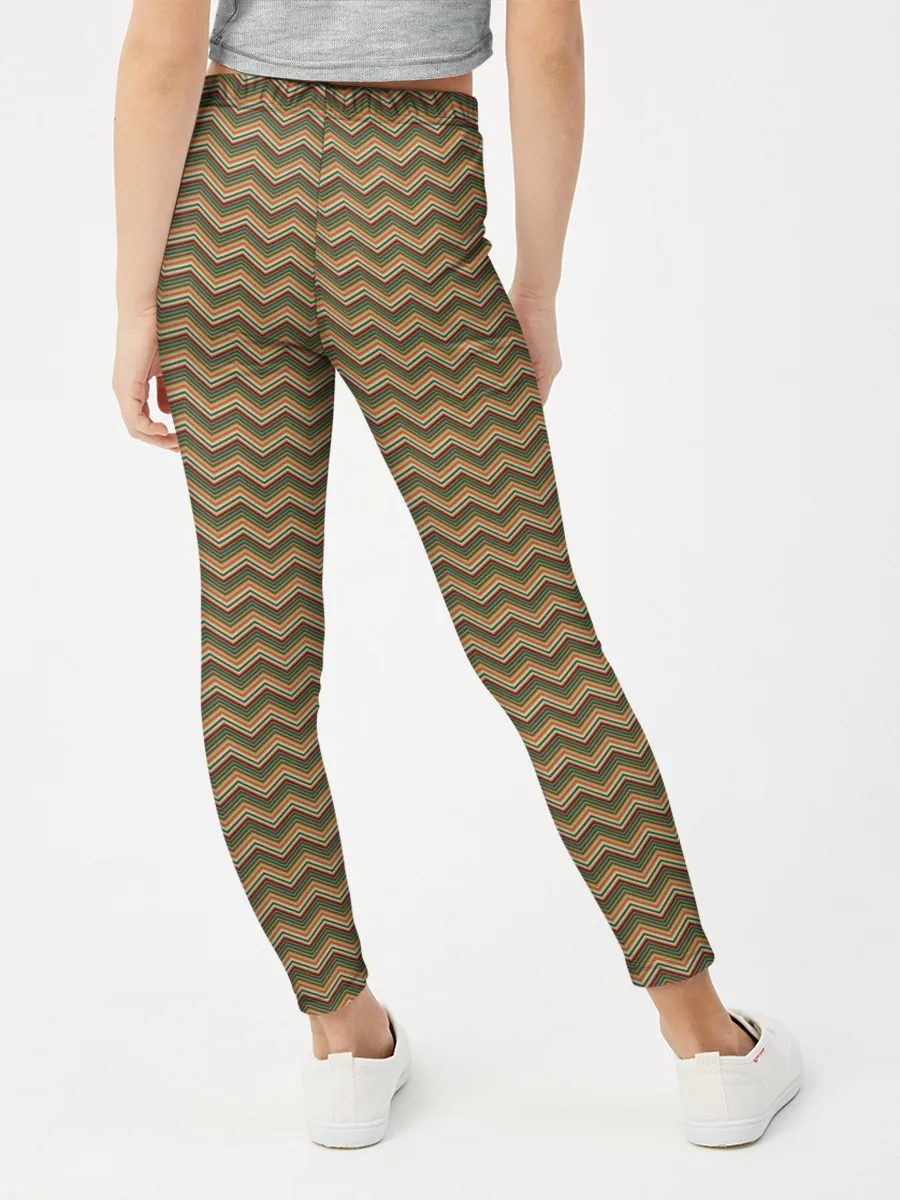 Леггинсы для девочки / Абстракция разноцветные зигзаги
