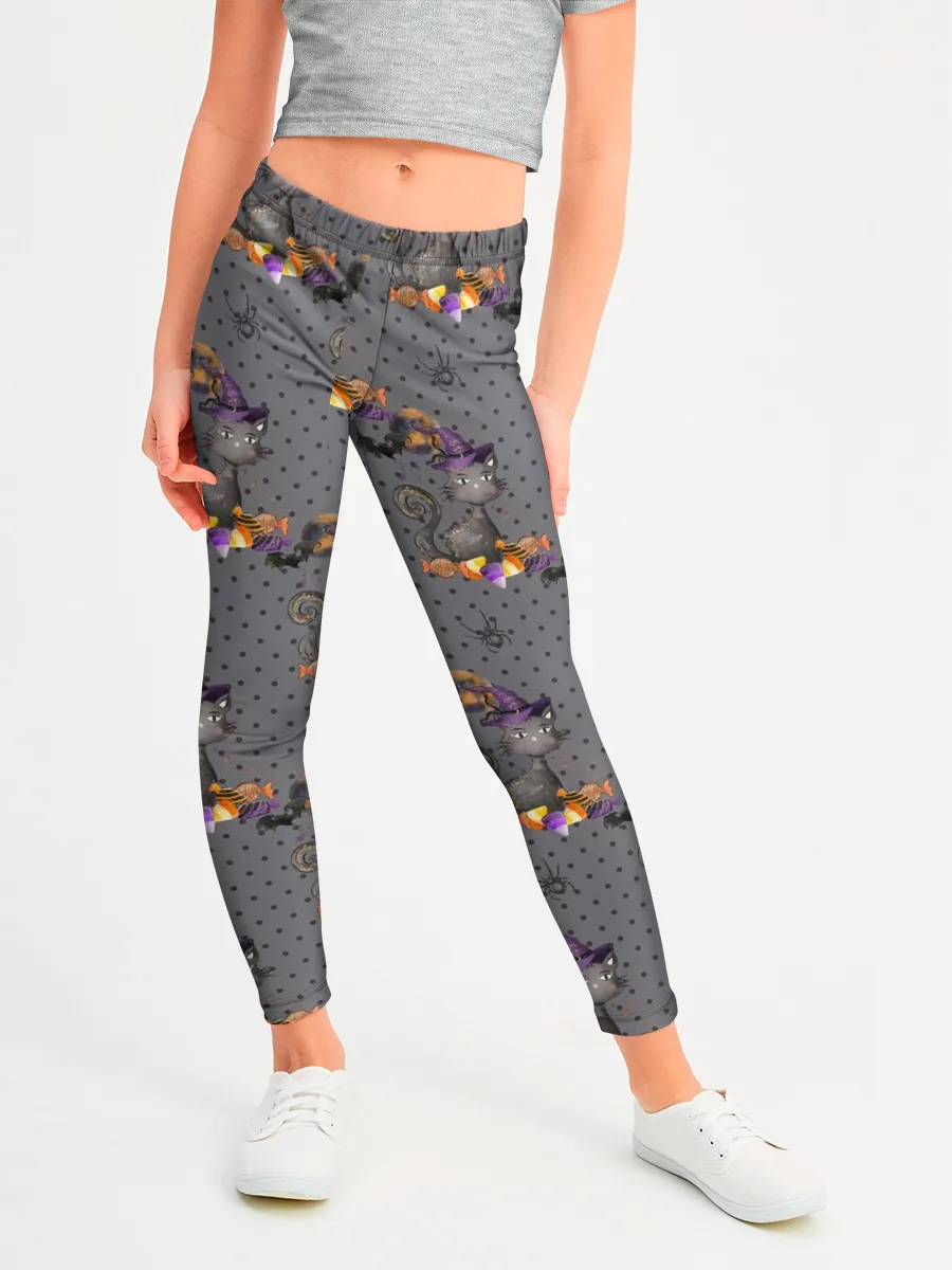 Леггинсы для девочки / Кот с тыквой хэллоуин
