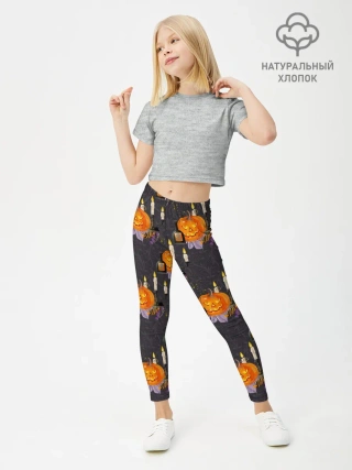 Леггинсы для девочки / Хэллоуин - тыквы и свечи