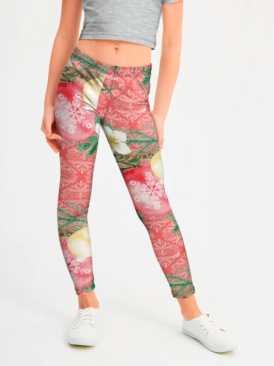 Леггинсы для девочки / Новогодние красные шары