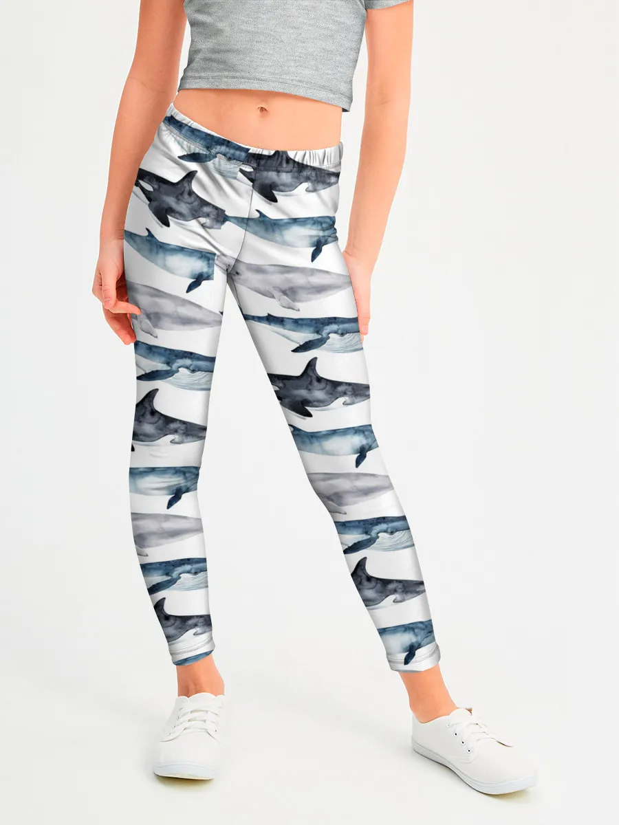 Леггинсы для девочки / принт с китами