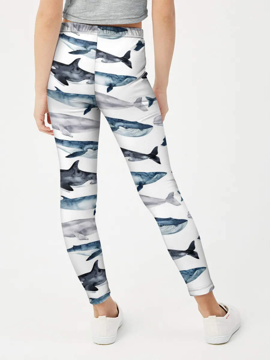 Леггинсы для девочки / принт с китами