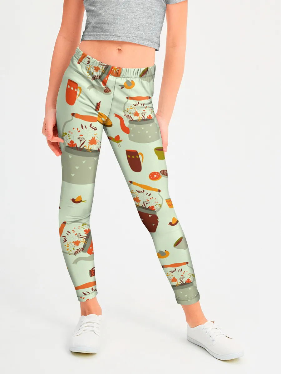 Леггинсы для девочки / осенние чаепитие