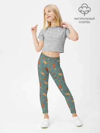 Леггинсы для девочки / детский принт с динозаврами и звездами