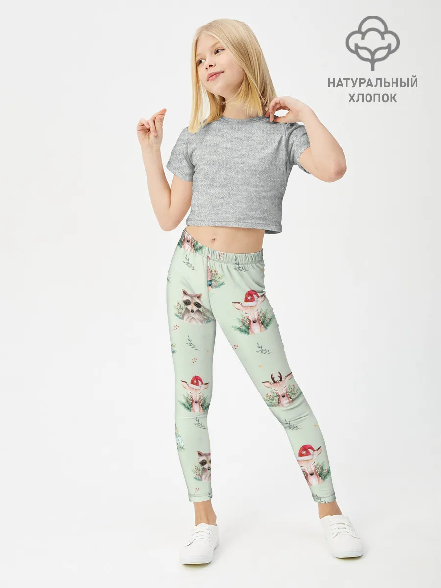 Леггинсы для девочки / Олени, медведи и еноты