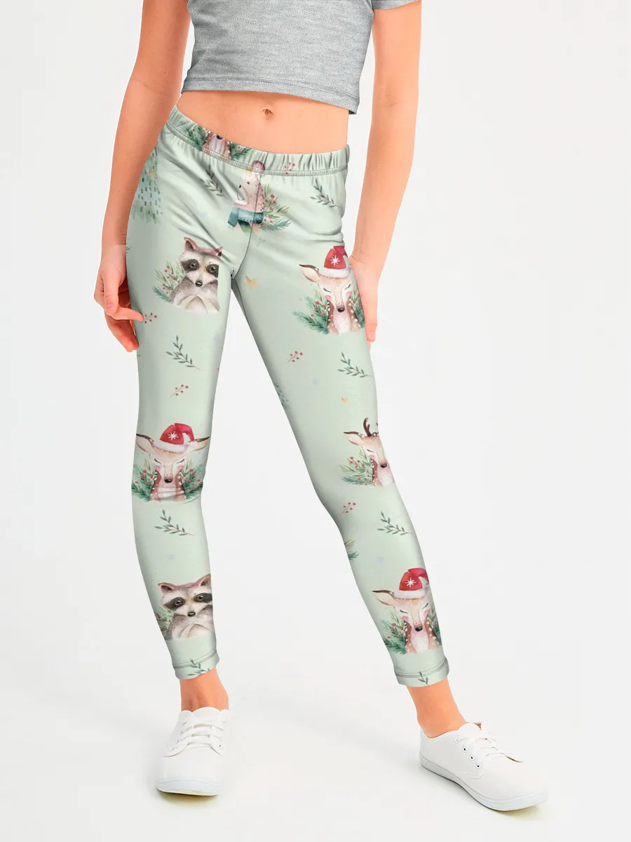 Леггинсы для девочки / Олени, медведи и еноты